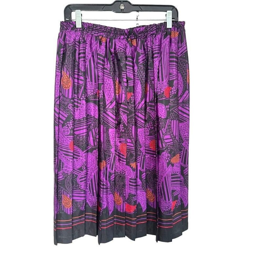 Andrea Gayle VINTAGE 80s Abstract Purple Black Midi Pleated Skirt Blouse Size 14 - Picture 12 of 16